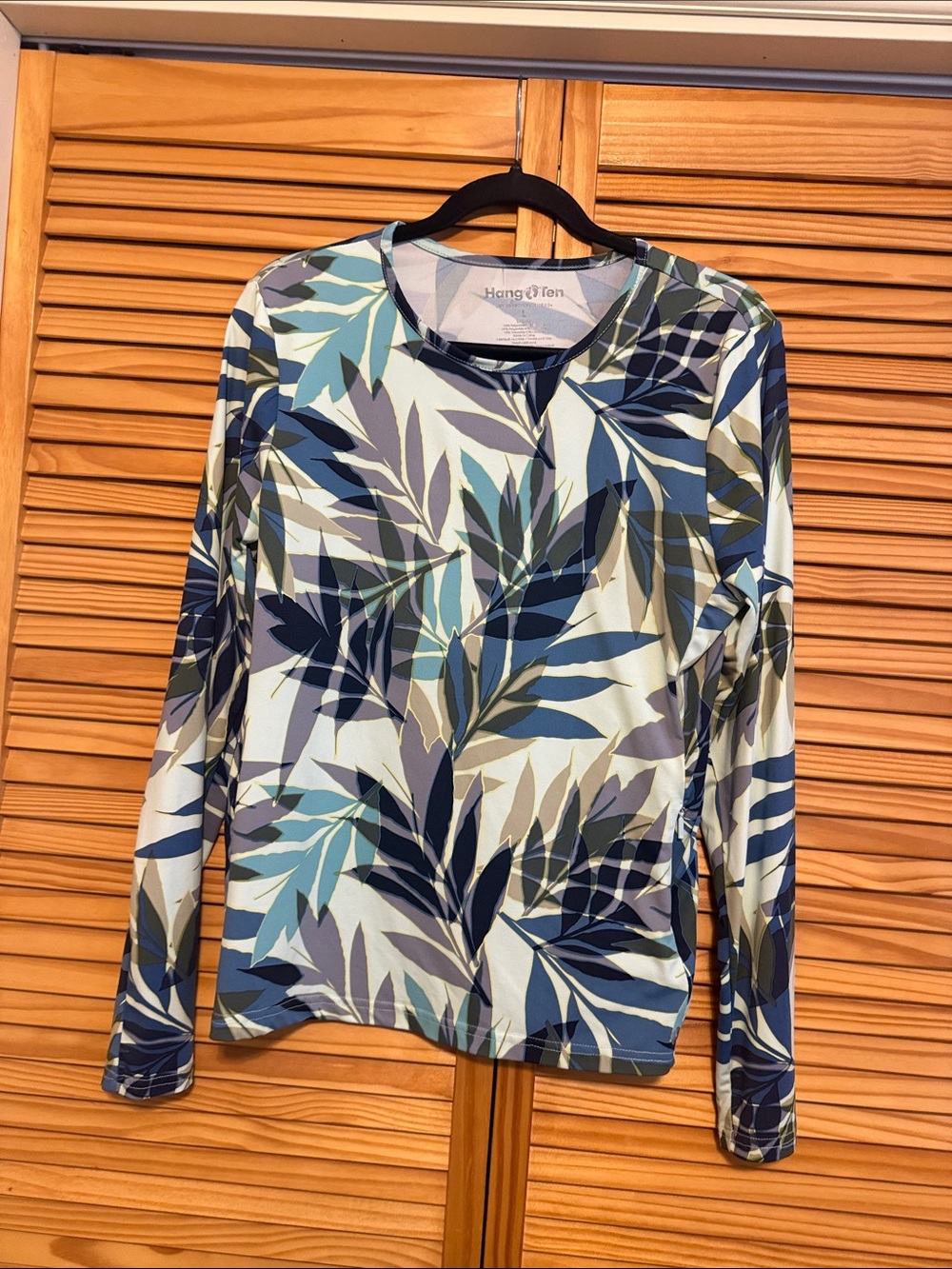 Hang Ten Blue Multi Leaf-Print Long-Sleeve Top